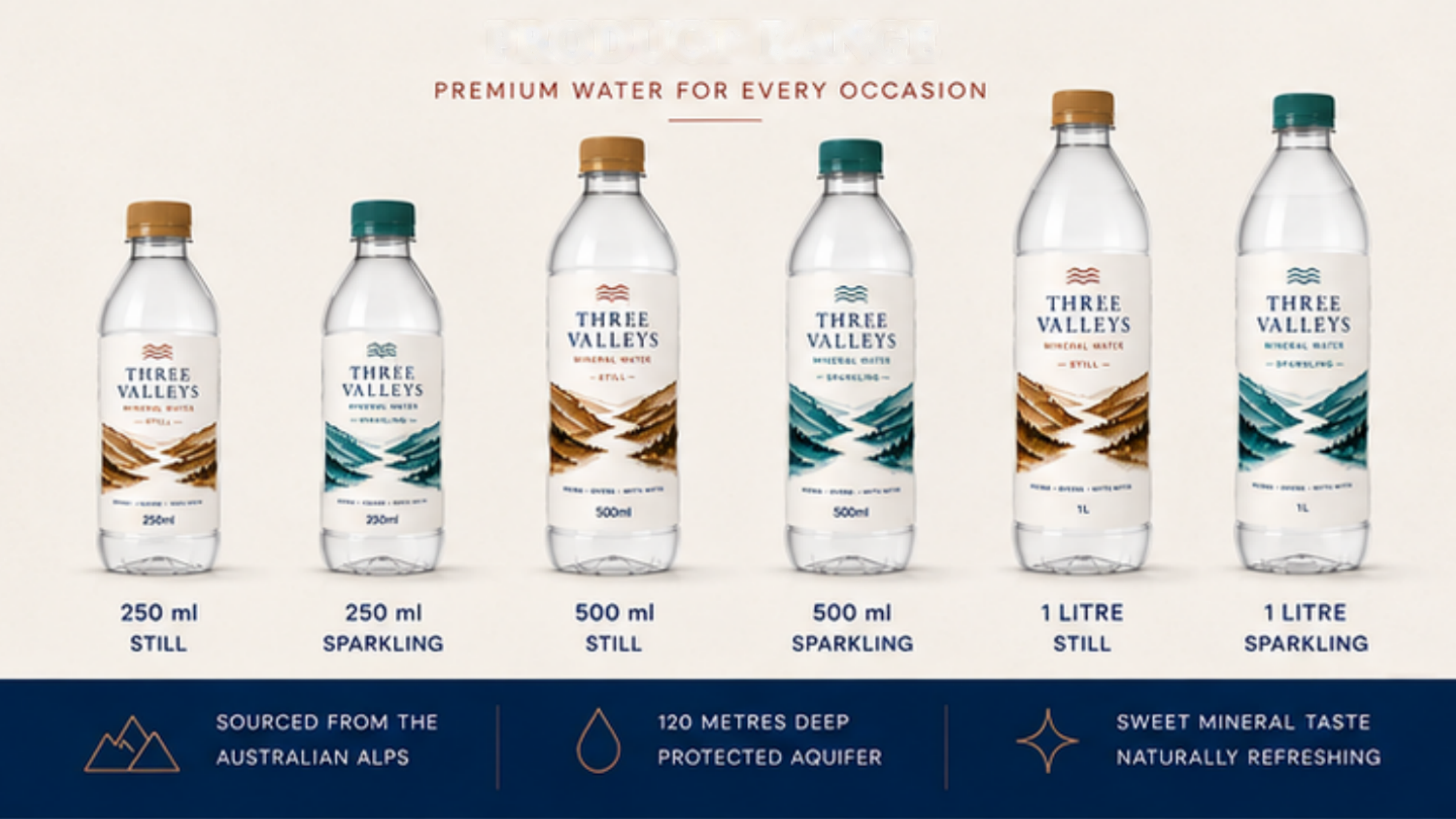 PET Range page design for Three Valleys Mineral Water